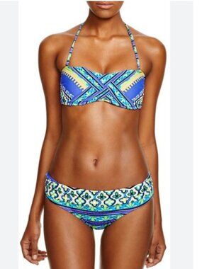 Trina Turk Shangri La Bandeau Top Shirred Hipster Bikini Set – Size 8